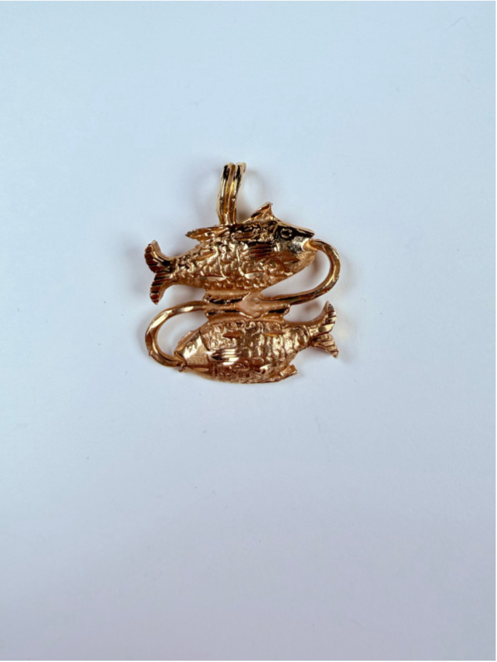 14K Solid Yellow Gold Pisces Zodiac Double Fish Diamond Cut Necklace Pendant